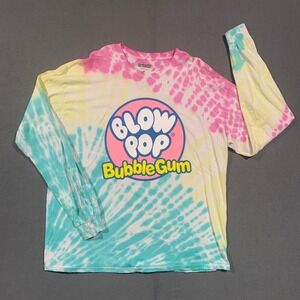 Tootsie Blow Pop Bubble Gum Tie Dye Long Sleeve Graphic T-Shirt XL Pink Blue